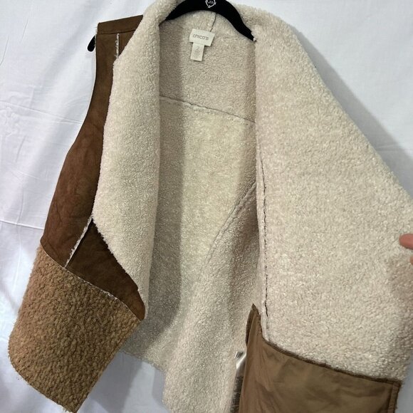 Chicos Faux Suede Sherpa Vest Size 2 Large Brown Sleeveless‎ - Picture 4 of 6